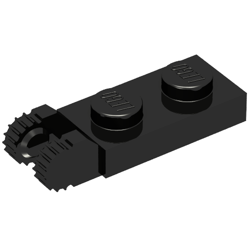 Hinge Plate 1 x 2 Locking with 2 Fingers On End, without Groove, 9 Teeth (Black)