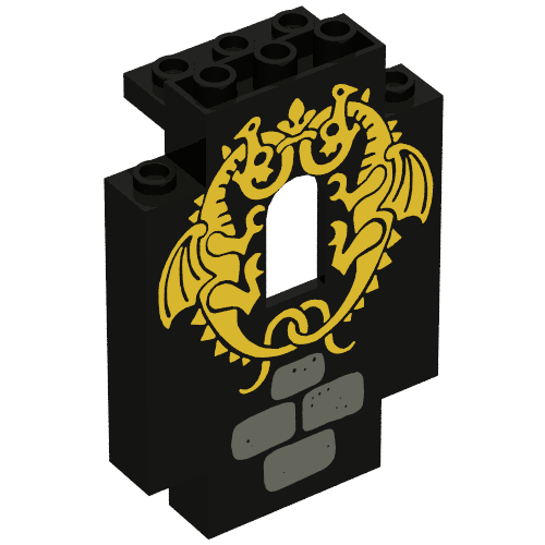 Panel 2 x 5 x 6 Wall with 2 Yellow Dragons Print (Black)