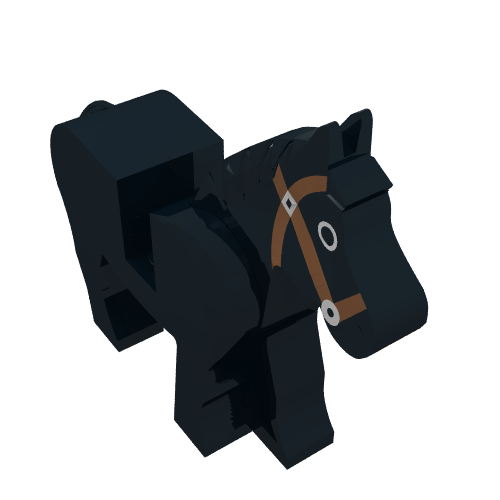Animal, Horse, Movable Head, Black Eyes Circled with White, Brown Bridle Print (Black)