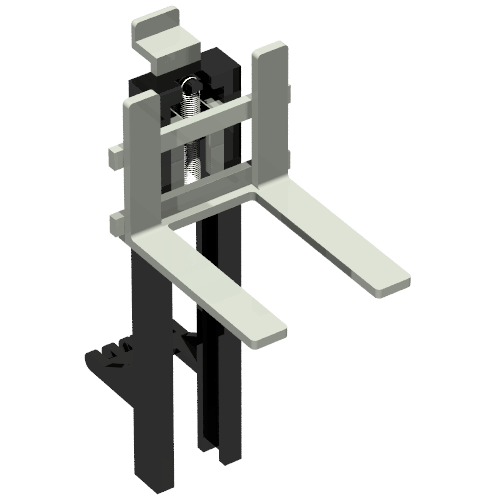 Forklift Mast and Carriage, Wide 1 x 2 Hinge Plate and Light Gray Wide Forks [Complete Assembly] (Black)
