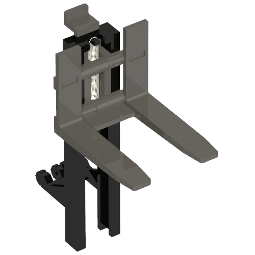 Forklift Mast and Carriage, Wide 1 x 2 Hinge Plate Locking and Dark Bluish Gray Wide Forks Reinforced [Complete Assembly] (Black)