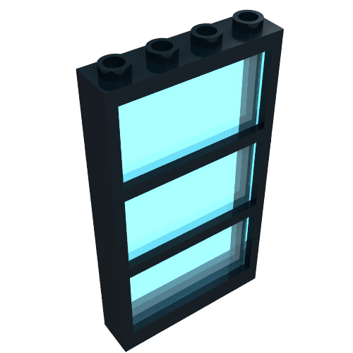 Window 1 x 4 x 6 Frame with 3 Panes, with Fixed Trans-Light Blue Glass (Black)