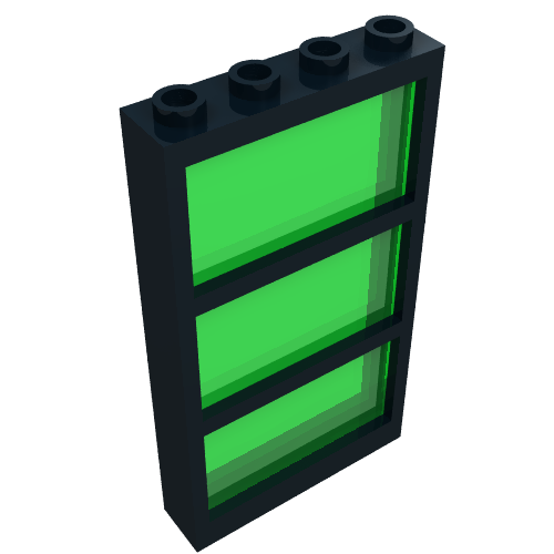 Window 1 x 4 x 6 Frame with 3 Panes, Fixed Glass with Trans-Green Glass (Black)