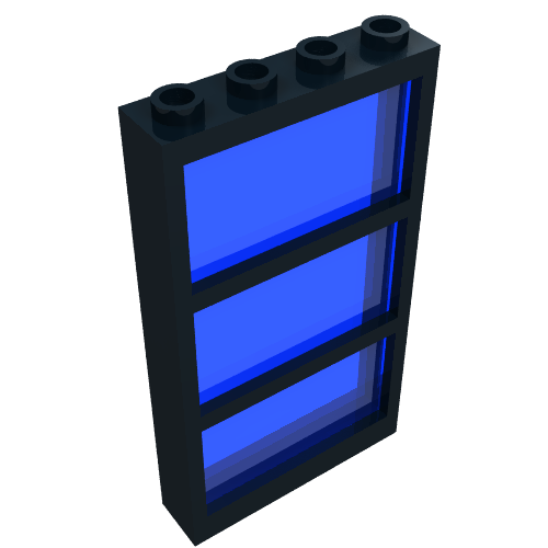 Window 1 x 4 x 6 Frame with 3 Panes, Fixed Glass with Trans-Dark Blue Glass (Black)
