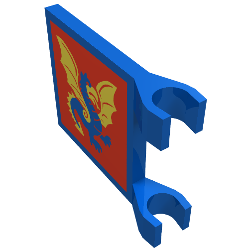 Flag 2 x 2 Square with Red Square and Yellow / Blue Dragon Print (Blue)