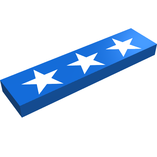 Tile 1 x 4 with 3 White Stars Print (Blue)