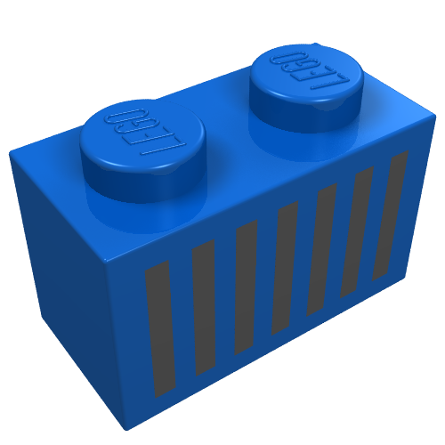 Brick 1 x 2 with Black Grill Print (Blue)
