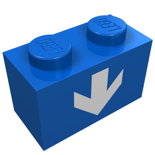 Brick 1 x 2 with White Down Arrow Print (Blue)