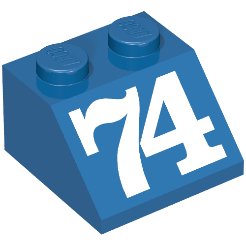 Brick Sloped 45° 2 x 2 with White '74' Print (Blue)