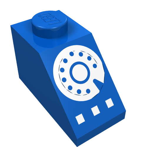 Brick Sloped 45° 2 x 1 with Bottom pin, with White Rotary Dial Print (Blue)