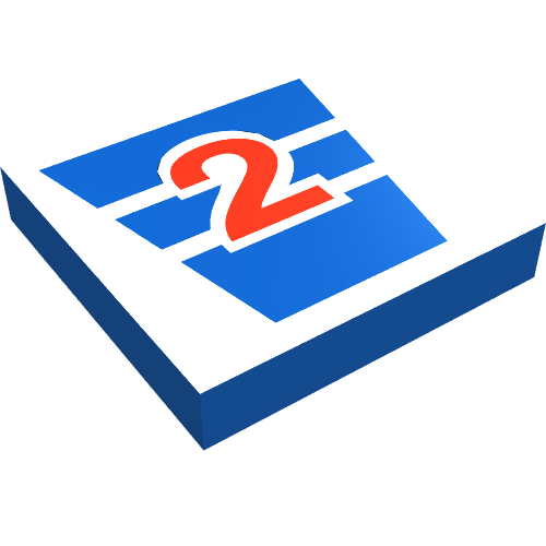 Tile 2 x 2 with Red "2" and White Striped Wedge Print (Blue)