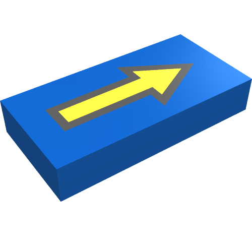 Tile 1 x 2 with Arrow Long Yellow with Black Border Print (Blue)