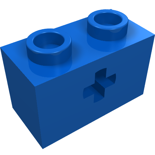 Technic Brick 1 x 2 with Axle Hole Type 1 [+ Opening] and Bottom Ridges (Blue)