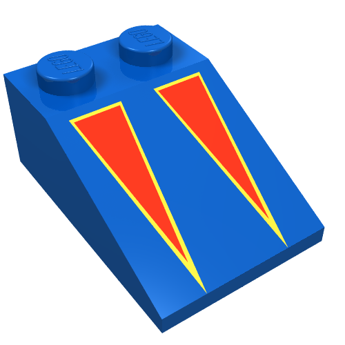 Brick Sloped 33° 3 x 2 with Red on Yellow Triangles Print (Blue)