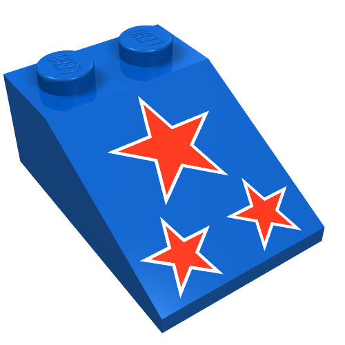 Brick Sloped 33° 3 x 2 with Red Stars Print (Blue)