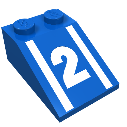 Brick Sloped 33° 3 x 2 with White '2' Print (Blue)