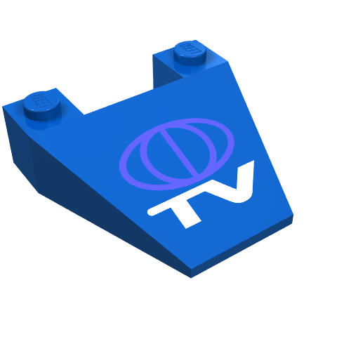 Brick Wedged, Sloped 4 x 4 Taper with TV Logo Print (Blue)