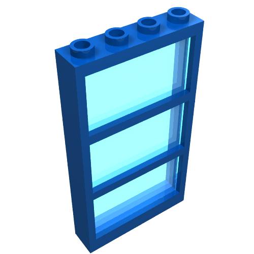 Window 1 x 4 x 6 Frame with 3 Panes, with Fixed Trans-Light Blue Glass (Blue)