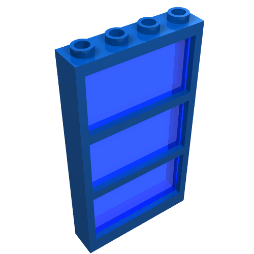 Window 1 x 4 x 6 Frame with 3 Panes, Fixed Glass with Trans-Dark Blue Glass (Blue)