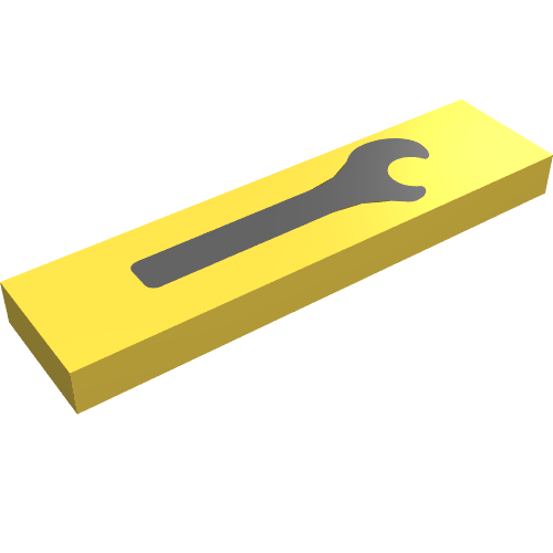 Tile 1 x 4 with Black Spanner / Wrench Print (Yellow)