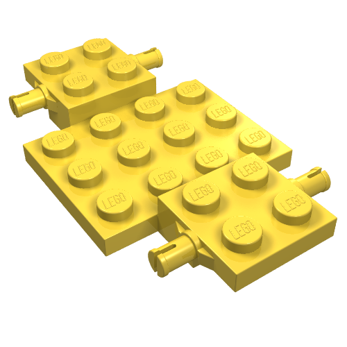 Vehicle Base 4 x 7 x 2/3 with 3 x 4 Recessed, Wheel Pins (Yellow)