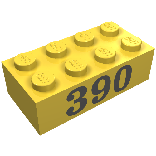 Brick 2 x 4 with Black '390' Print (Yellow)