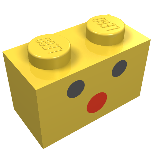 Brick 1 x 2 with Red / Black Three-Dot Face Print (Yellow)