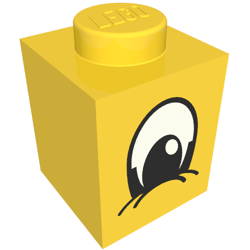 Brick 1 x 1 with Eye Squinting Black and White Print (Yellow)