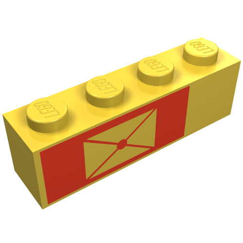 Brick 1 x 4 with Envelope on Red Background, Left Print (Yellow)