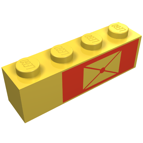 Brick 1 x 4 with Envelope on Red Background, Right Print (Yellow)