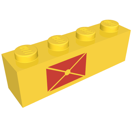 Brick 1 x 4 with Red Envelope Print, Left Side (Yellow)
