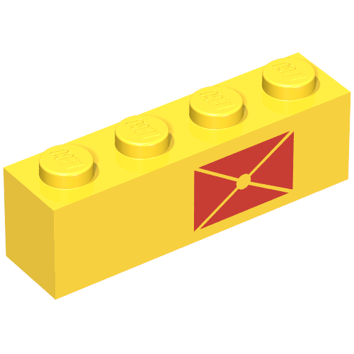 Brick 1 x 4 with Red Envelope Print, Right Side (Yellow)