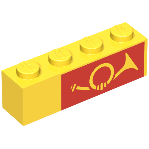 Brick 1 x 4 with Horn on Red Background Print, Right Side (Yellow)
