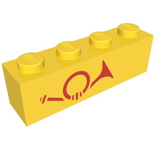 Brick 1 x 4 with Red Horn - Left Aligned Print (Yellow)