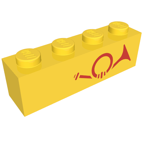 Brick 1 x 4 with Red Horn - Right Aligned Print (Yellow)