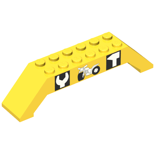 Brick Sloped 45° 10 x 2 x 2 Double with Tools and Motorcycle Print (Yellow)