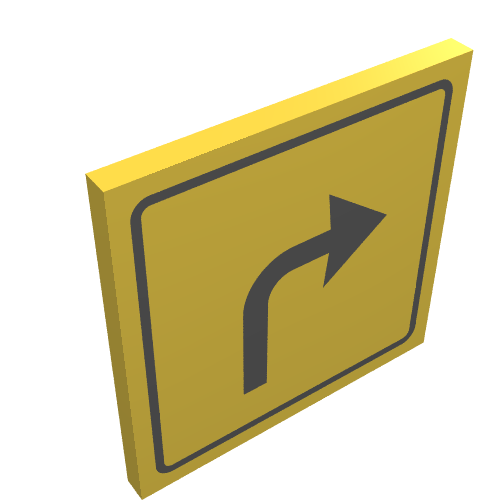 Road Sign Clip-on 2 x 2 Square with Black Turn Arrow Print (Yellow)