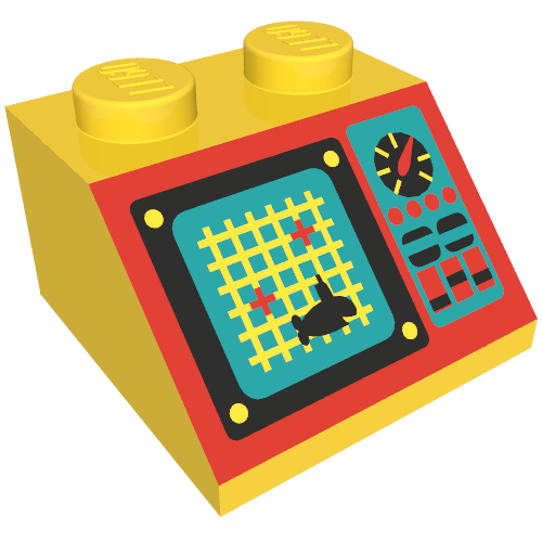 Brick Sloped 45° 2 x 2 with Grid Screen, Shark, and Controls on Red Panel Print (Aquazone) (Yellow)