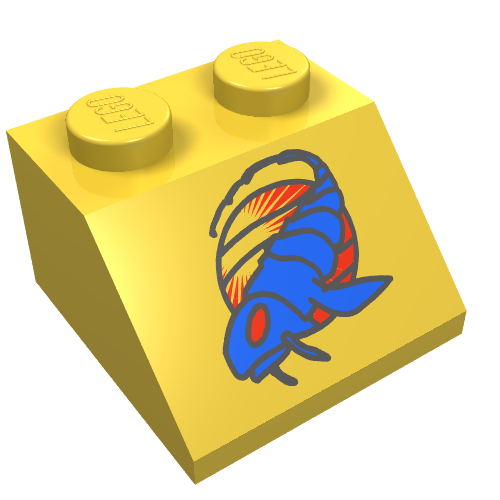 Brick Sloped 45° 2 x 2 with SW Blue Segmented Fish Print (Yellow)