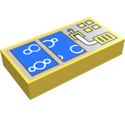 Tile 1 x 2 with Blue Windows and Bubbles Print (Yellow)