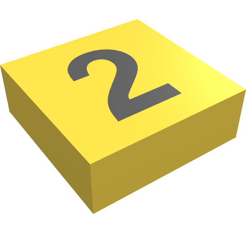 Tile 1 x 1 with Black '2' Print (Yellow)