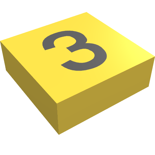 Tile 1 x 1 with Black '3' Print (Yellow)