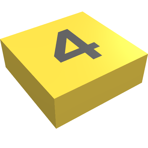 Tile 1 x 1 with Black '4' Print (Yellow)