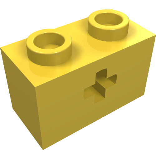 Technic Brick 1 x 2 with Axle Hole Type 1 [+ Opening] and Bottom Ridges (Yellow)
