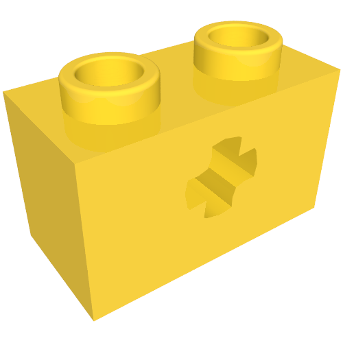 Technic Brick 1 x 2 with Axle Hole Type 2 [X Opening] (Yellow)