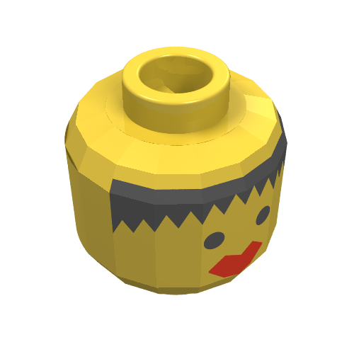 Minifig Head Islander / Pirate / Forestwoman, Messy Black Hair, Thick Red Lips Print [Blocked Open Stud] (Yellow)