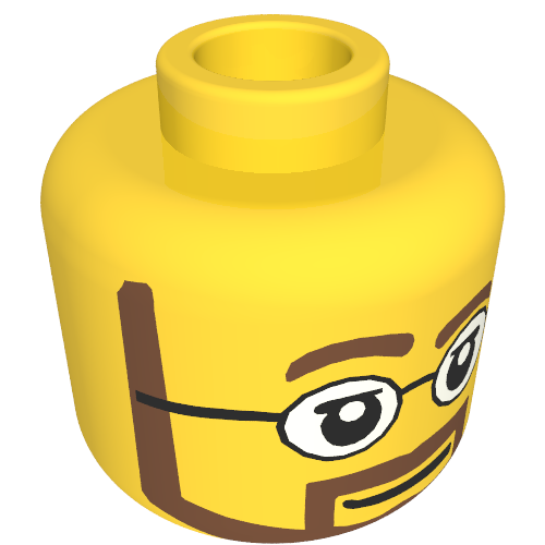 Minifig Head, Neat Brown Beard with White Pupils and Glasses Print [Hollow Stud] (Yellow)