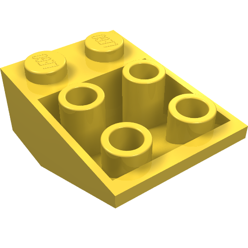 Brick Sloped Inverted 33° 3 x 2, No Connections between Studs, Ovoid Bottom Pin (Yellow)