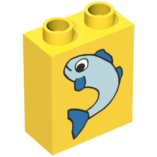Duplo Brick 1 x 2 x 2 with Fish Small Print (Yellow)