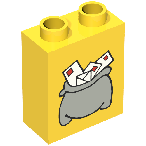 Duplo Brick 1 x 2 x 2 with Small Dark Gray Mail Bag Print (Yellow)